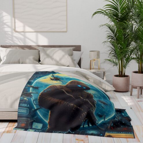 Cyberpunk Arctic Fleece Blanket - Futuristic Design for Cozy Gaming Nights - Image 8
