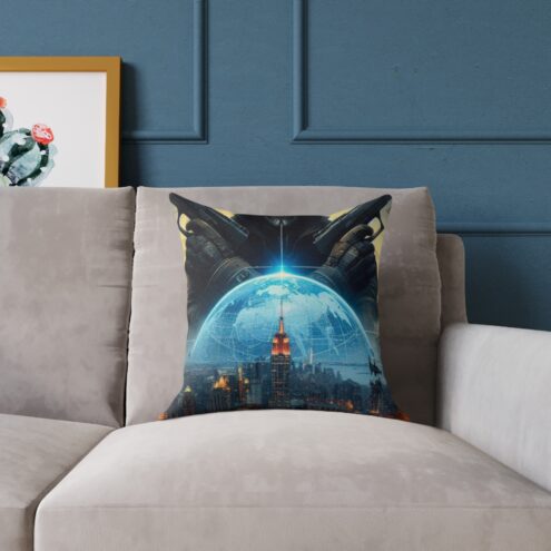 Futuristic Sci-Fi Throw Pillow - Square Poly Canvas Pillow with Cyberpunk Designs - Image 2