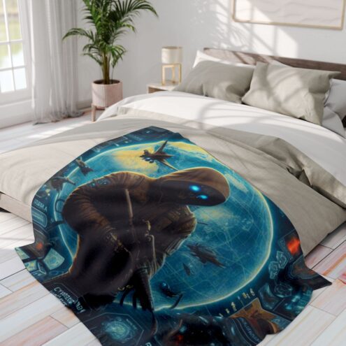 Cyberpunk Arctic Fleece Blanket - Futuristic Design for Cozy Gaming Nights - Image 5