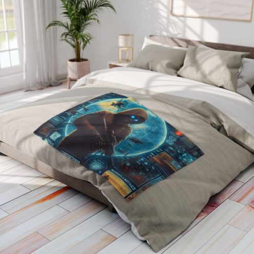 Cyberpunk Arctic Fleece Blanket - Futuristic Design for Cozy Gaming Nights